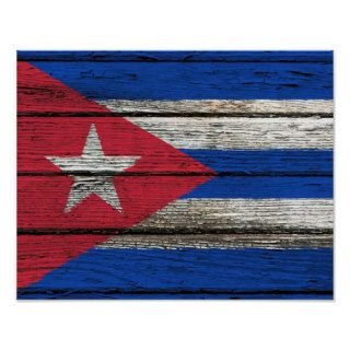 Cuban Flag with Rough Wood Grain Effect Posters