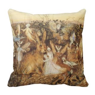 Vintage Fairy Tales, Rabbit Among the Fairies Throw Pillows
