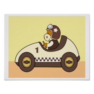 Baby Cow Riding a Racing Car Poster