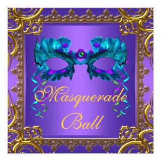 Gold Purple Teal Blue Mask Masquerade Ball Announcement