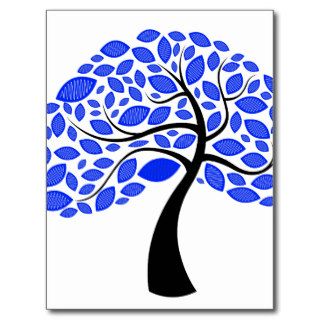 curved trunk simple leaf blue  tree.png post cards