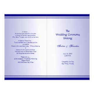 Plain Navy Blue Folded Wedding Program Template Flyer