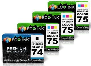 ECO INK  Compatible / Remanufactured for HP 74 HP 75 CB335WN CB337WN (1 Blk + 3 Clr) Ink Cartridges for Photosmart C4210, C4340, C4480, C5273, C4235, C4342, C4494, C5275, C4240, C4343, C4524, C5280, C4250, C4344, C4540, C5283, C4270, C4345, C4550, C5288, 