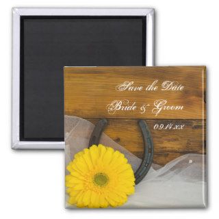 Daisy and Horseshoe Country Wedding Save the Date Refrigerator Magnets