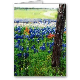 Texas Bluebonnets near a barbed wire fence Greeting Cards