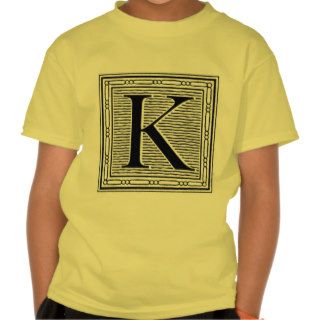 Block Letter "K" Woodcut Woodblock Inital T shirts