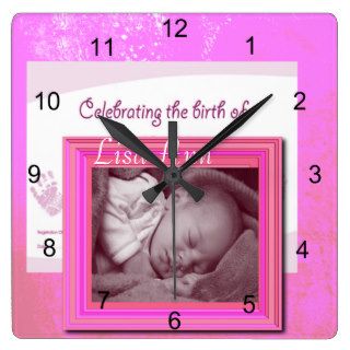 Baby Girl Birth Photo Keepsake Wall Clocks