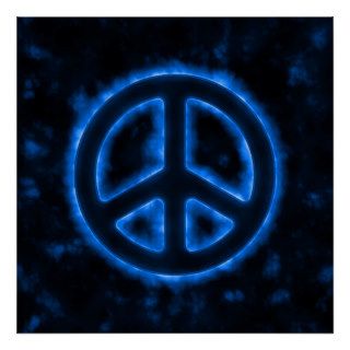 Blue Glow Peace Sign Poster