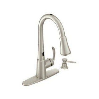 Moen 87359ESRS MotionSense Single Handle Pull Down Kitchen Faucet from the Delaney Collection, Spot Resist Stainless   Touch On Kitchen Sink Faucets  