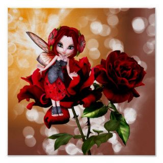 Ladybug Fairy on Red Roses Print