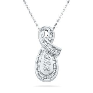 10KT White Gold Baguette And Round Diamond Fashion Pendant (1/2 Cttw) D Gold Jewelry