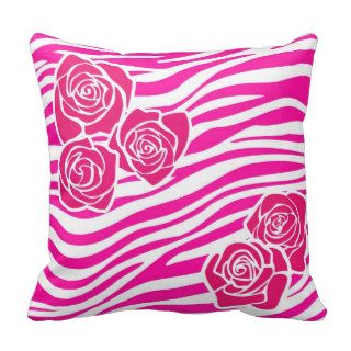 Zebra pattern + pink roses Pillow