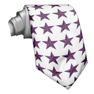 Purple and Black Nautical Stars on White Tie