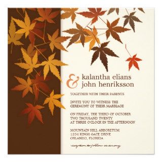 Square Fall Wedding Invitation With Autumn Leaves