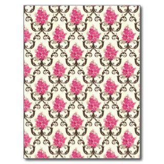 Vintage Floral Wallpaper, Pink Brown Ivory Pattern Postcard