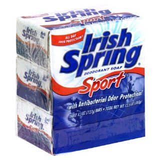 Irish Spring Deodorant Soap, Sport with Antibacterial Odor Protection, 3   4.5 oz (127 g) bars [13.5 oz (382 g)]  Beauty