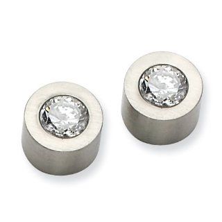 Chisel Stainless Steel Brushed CZ Post Earrings Jewelry