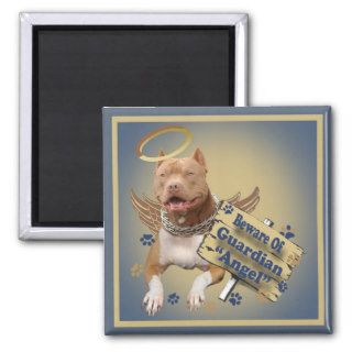 Pitbull Beware Of Guardian Angel Gifts Magnets