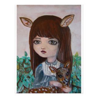 Big eyed deer girl forest girl cute letterhead template