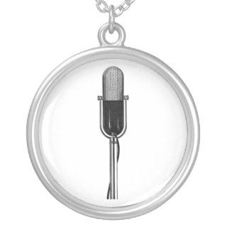 Vintage Music, Old Fashioned Retro Microphone Personalized Necklace