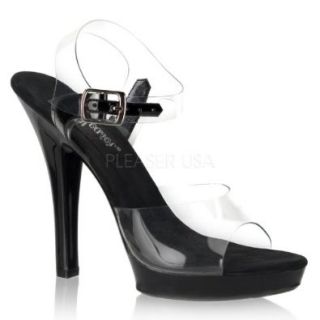 5 inch Stiletto Heel Ankle Strap Platform Sandal Clear/Black Shoes