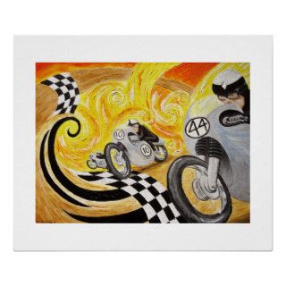 Cafe Racer   Painting of Vintage Motorcycle Racing Print