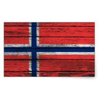 Norwegian Flag with Rough Wood Grain Effect Rectangle Stickers
