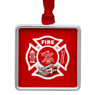 Red Fire Truck Rescue Christmas Tree Ornaments