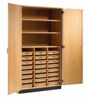 Diversified Woodcrafts 351 4822 Oak Wood Tote Tray and Shelving Storage Cabinet, 48" Width x 84" Height x 22" Depth, 2 Adjustable and One Fixed Shelves Science Lab Cabinets