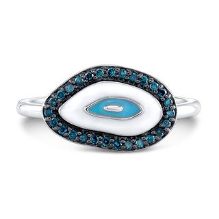 Sterling Silver 1/6ct TDW Blue Diamond and Enamel Evil Eye Ring (J K, I2 I3) Diamond Rings