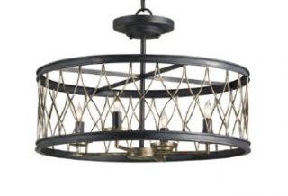Currey and Company 9902 Crisscross Convertible 4 Light Single Tier Chandelier / Flush Mount Ceiling Fixt, French Black / Pyrite Bronze   Cribs  