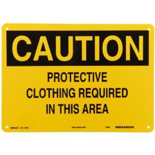 Brady 22416 14" Width x 10" Height B 401 Plastic, Black on Yellow Confined Space Sign, Header "Caution", Legend "Protective Clothing Required In This Area" Industrial Warning Signs