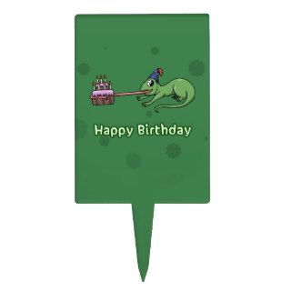 Happy Birthday Green Gecko Reptile Lizard Cake Picks