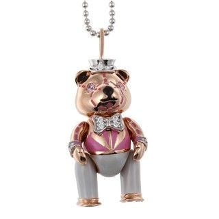 14k Pink Gold over Silver Cubic Zirconia Teddy Bear Necklace Children's Necklaces