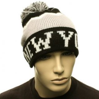 Winter Unisex New York Zig Zag Pom Pom Cuff Knit Beanie Ski Hat Cap Black Gray at  Mens Clothing store Skull Caps