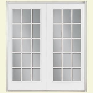 Masonite 72 in. x 80 in. Ultra White Prehung Left Hand Inswing 15 Lite Fiberglass Patio Door with No Brickmold in Vinyl Frame 45913