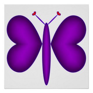 Purple Neon Hearts Butterfly Poster