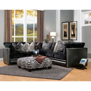 Bacardi 4 piece Black Bicast Leather and Fabric Oversized Sectional and Ottoman Sectional Sofas