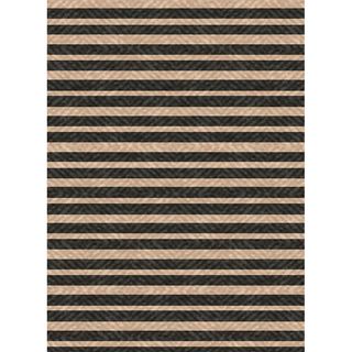 Woven Indoor/ Outdoor Summer Stripe Black/ Beige Patio Rug (5'3 x 7'6) 5x8   6x9 Rugs