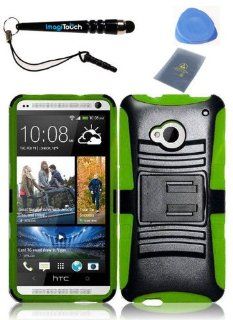 IMAGITOUCH(TM) 4 Item Combo HTC One M7(AT & T, T Mobile, Sprint) Side Stand Cover   Neon Green+Black (Stylus pen, ESD Shield bag, Pry Tool, Phone Cover) Cell Phones & Accessories