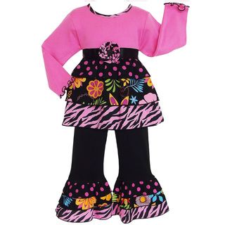 AnnLoren Girls Pink Safari Print Rumba Tunic and Pant Set Ann Loren Girls' Sets