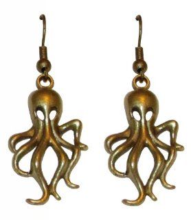 Octopus Dangle Earrings in Antiqued Bronze on French Wires 1.25" Jewelry