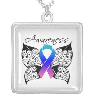 Thyroid Cancer Awareness Tattoo Butterfly Custom Necklace