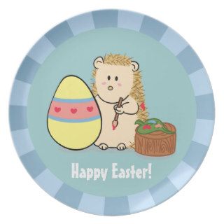 Happy Easter Cute Hedgehog painting egg Plate