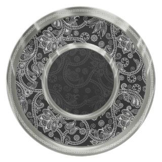 Black  White & Silver Baroque Swirls Pattern 2 Dinner Plate