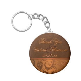 Copper and Brown Damask Wedding Favor Keychain