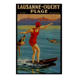 Lausanne   Ouchy Switzerland ~ Vintage Travel Poster