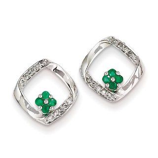 14k White Gold Diamond & Emerald Earrings Jewelry