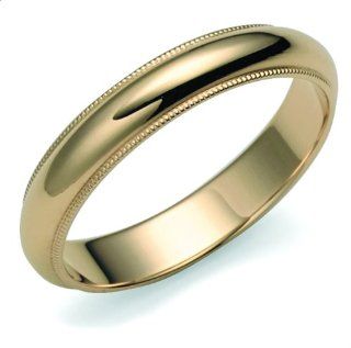 14k Yellow Gold 4mm Milgrain Half Round Plain Wedding Band, Size 4 Jewelry