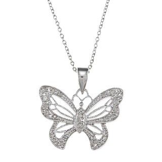 Sterling Silver 1/4ct TDW Diamond Butterfly Necklace (J K, I3) Diamond Necklaces